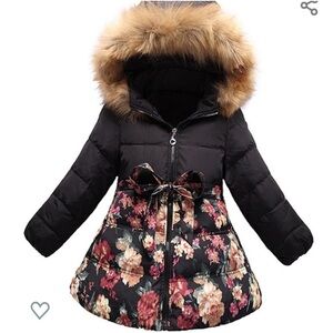 New SS&CC Floral Fur Hood Winter Jacket with Faux Fur Hood